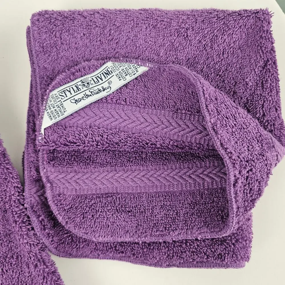 VTG set 3 MCM purple cotton bath towel hand washcloth GUC USA